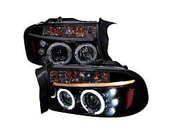 Dual Halo Projector Headlights; Gloss Black Housing; Smoked Lens (97-04 Dakota)