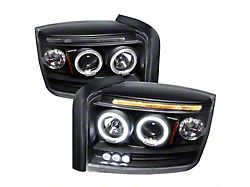 Dual Halo Projector Headlights; Matte Black Housing; Clear Lens (05-07 Dakota)