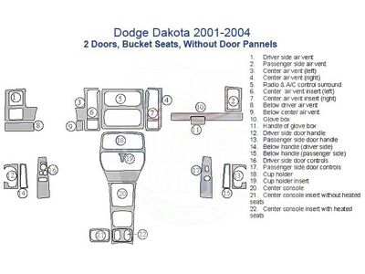 Full Dash Trim Kit; Oxford Burlwood Finish (01-04 Dakota Regular Cab w/ Bucket Seats)