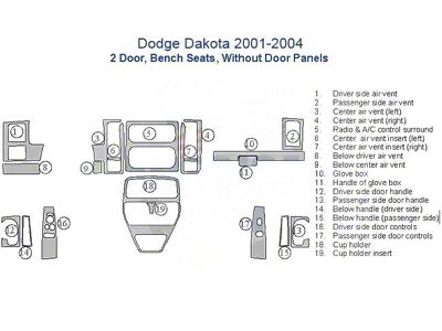 Full Dash Trim Kit; Oxford Burlwood Finish (01-04 Dakota Regular Cab w/ Bench Seat)