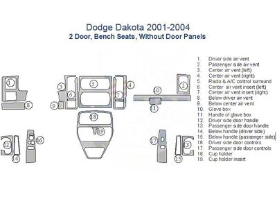 Full Dash Trim Kit; Real Carbon Fiber Finish (01-04 Dakota Regular Cab w/ Bench Seat)