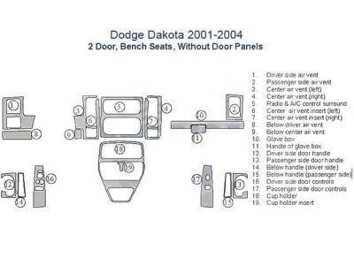 Full Dash Trim Kit; Zebra Rosewood Finish (01-04 Dakota Regular Cab w/ Bench Seat)