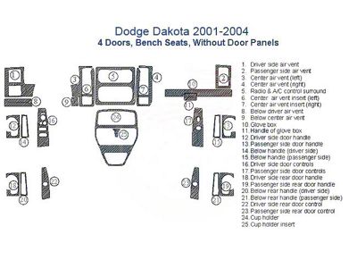 Full Dash Trim Kit; Zebra Rosewood Finish (01-04 Dakota Quad Cab w/ Bench Seat)