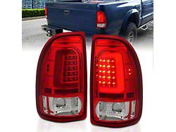 LED Bar Style Tail Lights; Chrome Housing; Red Lens (97-04 Dakota)