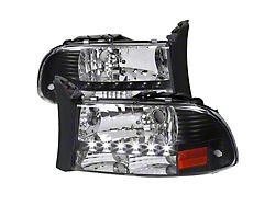 LED Light Strip Factory Style Crystal Headlights; Matte Black Housing; Clear Lens (97-04 Dakota)