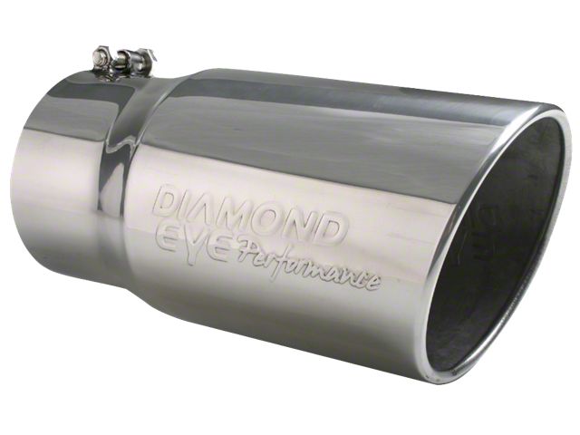 Angled Cut Rolled End Round Exhaust Tip; 5-Inch; Polished (Fits 4-Inch Tail Pipe)