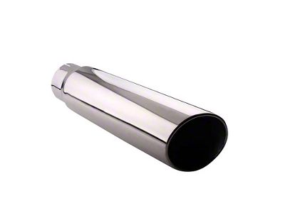 Angled Cut Rolled End Round Exhaust Tip; 6-Inch; Polished (Fits 5-Inch Tail Pipe)