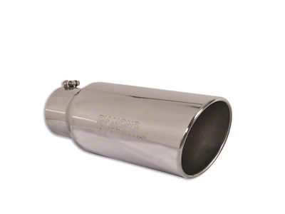 Angled Cut Rolled End Round Exhaust Tip; 6-Inch; Polished (Fits 5-Inch Tail Pipe)