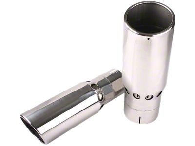Vented Angled Cut Rolled End Round Exhaust Tip; 5-Inch; Polished (Fits 5-Inch Tail Pipe)