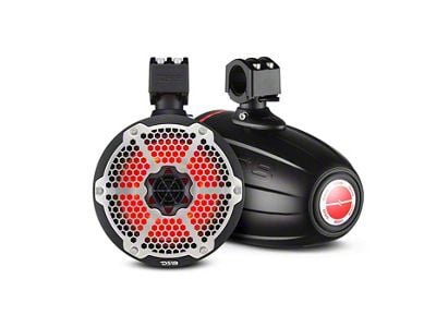 DS18 NXL 8-Inch Neodymium Marine and Powersports Tower Speakers with Built-in Passive Radiator, 1-Inch Driver and LED RGB Lights; Black (Universal; Some Adaptation May Be Required)