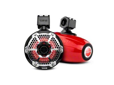 DS18 NXL 6.50-Inch Neodymium Marine and Powersports Tower Speakers with Built-in Passive Radiator, 1-Inch Driver and LED RGB Lights; Red (Universal; Some Adaptation May Be Required)