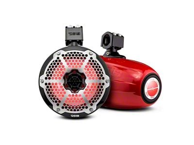 DS18 NXL 8-Inch Neodymium Marine and Powersports Tower Speakers with Built-in Passive Radiator, 1-Inch Driver and LED RGB Lights; Red (Universal; Some Adaptation May Be Required)