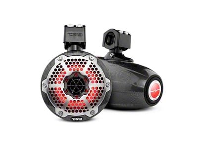 DS18 NXL 8-Inch Neodymium Marine and Powersports Towers with Built-in Passive Radiator, 1-Inch Driver and LED RGB Lights; Carbon Fiber (Universal; Some Adaptation May Be Required)