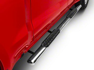 RedRock 4-Inch Oval Straight End Side Step Bars; Stainless Steel (19-23 Silverado 1500 Crew Cab)