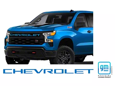 Emblems Plus Chevrolet Grille Lettering Overlay Decal Kit; Glacier Blue Metallic (22-25 Silverado 1500 Custom, Custom Trail Boss, WT)