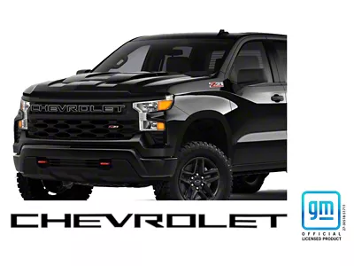 Emblems Plus Chevrolet Grille Lettering Overlay Decal Kit; Black with Silver Outline (22-25 Silverado 1500 Custom, Custom Trail Boss, WT)