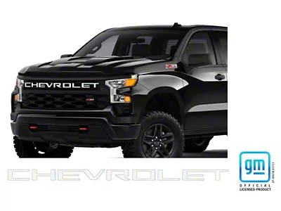 Emblems Plus Chevrolet Grille Lettering Overlay Decal Kit; White Reflective (22-25 Silverado 1500 Custom, Custom Trail Boss, WT)