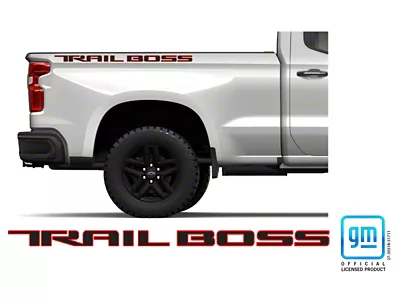 Emblems Plus TRAIL BOSS Bedside Decals; Redline/Gloss Black (19-25 Silverado 1500 Trail Boss)