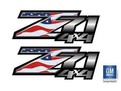 Emblems Plus Z71 4x4 Bedside Decals; American Flag/Black/Silver Fade (07-14 Silverado 2500 HD)