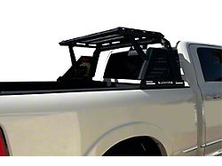 Armour II Roll Bar with 5.30-Inch Red Round Flood LED Lights and Basket; Black (15-24 F-150)