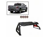 Atlas Roll Bar with 5.30-Inch Red Round Flood LED Lights; Black (00-25 F-150 Styleside)