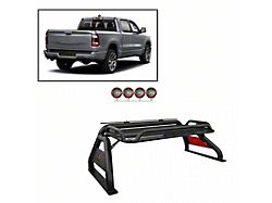 Atlas Roll Bar with 5.30-Inch Red Round Flood LED Lights; Black (00-25 F-150 Styleside)