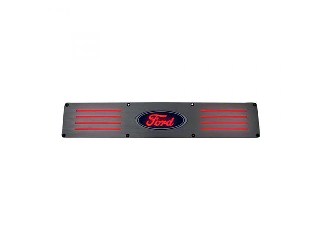 Billet Rear Door Sill Plates with Ford Logo; Brushed Finish with Red Illumination (09-14 F-150 SuperCrew)