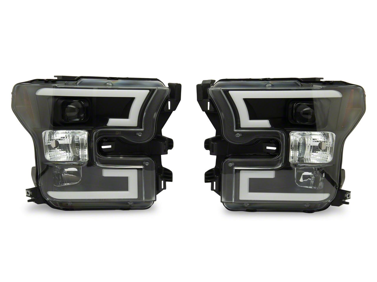 F 150 Light Bar Drl Projector Headlights Black Housing Clear Lens 15 17 F 150 W Factory 1221