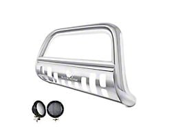 Bull Bar with 5.30-Inch Black Round Flood LED Lights; Stainless Steel (04-25 F-150, Excluding Powerstroke & Raptor)