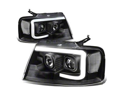 C-Bar LED DRL Projector Headlights with Clear Corners; Black Housing; Clear Lens (04-08 F-150)