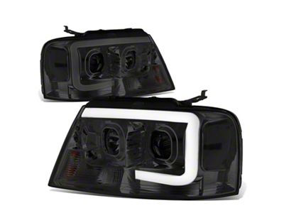 C-Bar LED DRL Projector Headlights with Clear Corners; Chrome Housing; Smoked Lens (04-08 F-150)