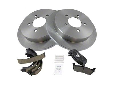 Ceramic 5-Lug Brake Rotor, Pad and Parking Shoe Kit; Rear (99-03 F-150)