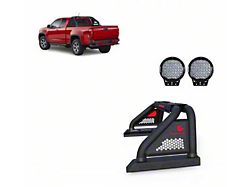 Classic Pro Roll Bar for Tonneau Cover with 9-Inch Black Round LED Lights; Black (15-25 F-150)