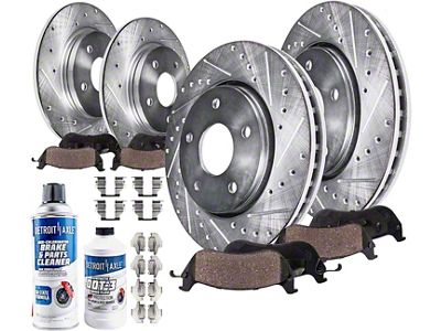 Drilled and Slotted 5-Lug Brake Rotor, Pad and Brake Cleaner and Fluid Kit; Front and Rear (00-03 4WD F-150)