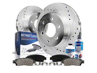 Drilled and Slotted 6-Lug Brake Rotor, Pad, Brake Fluid and Cleaner Kit; Front (04-08 4WD F-150)