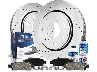 Drilled and Slotted 7-Lug Brake Rotor, Pad, Brake Fluid and Cleaner Kit; Front (10-17 F-150)