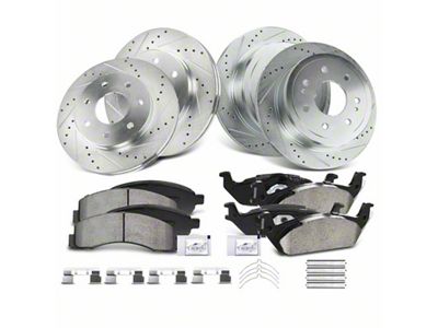 Drilled and Slotted 7-Lug Brake Rotor and Pad Kit; Front and Rear (04-08 4WD F-150)