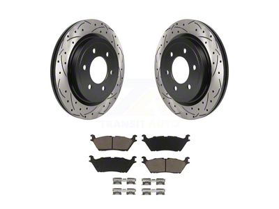 Drilled and Slotted 6-Lug Brake Rotor and Ceramic Pad Kit; Rear (18-20 F-150 w/ Electric Parking Brake)