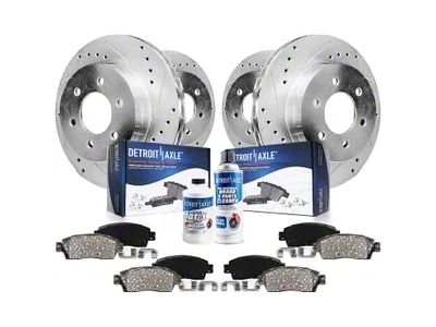 Drilled and Slotted 6-Lug Brake Rotor, Pad, Brake Fluid and Cleaner Kit; Front and Rear (12-14 F-150; 15-20 F-150 w/ Manual Parking Brake)