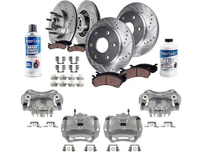 Drilled and Slotted 6-Lug Brake Rotor, Pad, Caliper, Brake Fluid and Cleaner Kit; Front and Rear (04-08 2WD F-150)