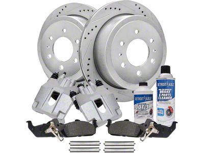 Drilled and Slotted 6-Lug Brake Rotor, Pad, Caliper, Brake Fluid and Cleaner Kit; Rear (04-11 F-150)