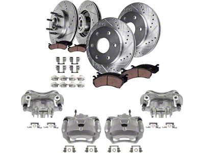 Drilled and Slotted 6-Lug Brake Rotor, Pad and Caliper Kit; Front and Rear (04-08 2WD F-150)