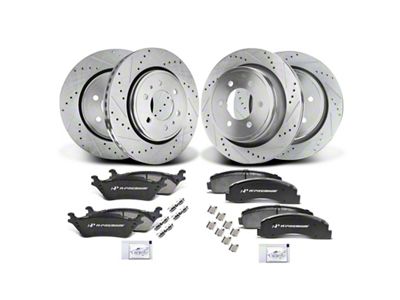 Drilled and Slotted 6-Lug Brake Rotor and Pad Kit; Front and Rear (12-14 F-150; 15-20 F-150 w/ Manual Parking Brake)