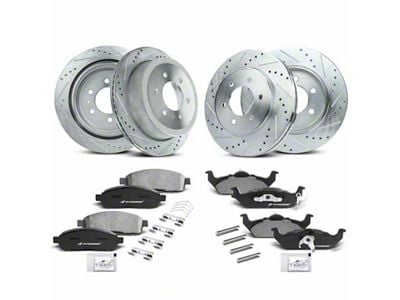 Drilled and Slotted 6-Lug Brake Rotor and Pad Kit; Front and Rear (04-08 4WD F-150)