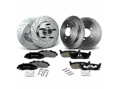 Drilled, Slotted and Solid 5-Lug Brake Rotor and Pad Kit; Front and Rear (00-03 2WD F-150 w/ Rear Disc Brakes, Excluding Lightning)