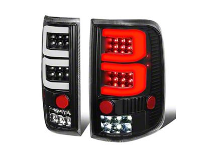 Dual C-Bar LED Tail Lights; Black Housing; Clear Lens (04-08 F-150 Styleside)