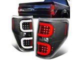 Dual C-Bar LED Tail Lights; Black Housing; Clear Lens (09-14 F-150 Styleside)