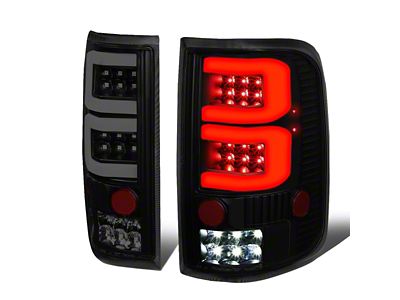 Dual C-Bar LED Tail Lights; Black Housing; Smoked Lens (04-08 F-150 Styleside)