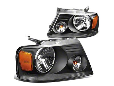 Factory Style Headlights with Amber Corners; Black Housing; Clear Lens (04-08 F-150)