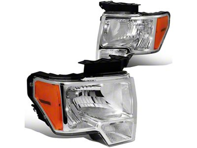 Factory Style Headlights with Amber Corners; Chrome Housing; Clear Lens (09-14 F-150 w/ Factory Halogen Headlights)